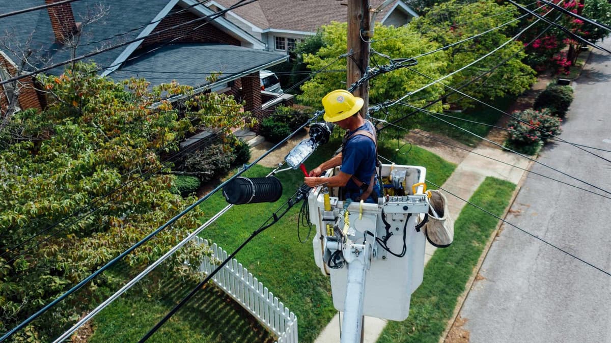 Electrician working on utility lines